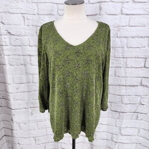Vintage Dressbarn Forest Fairy Lace Top Indie Cottage Green Flutter Sleeve 1X